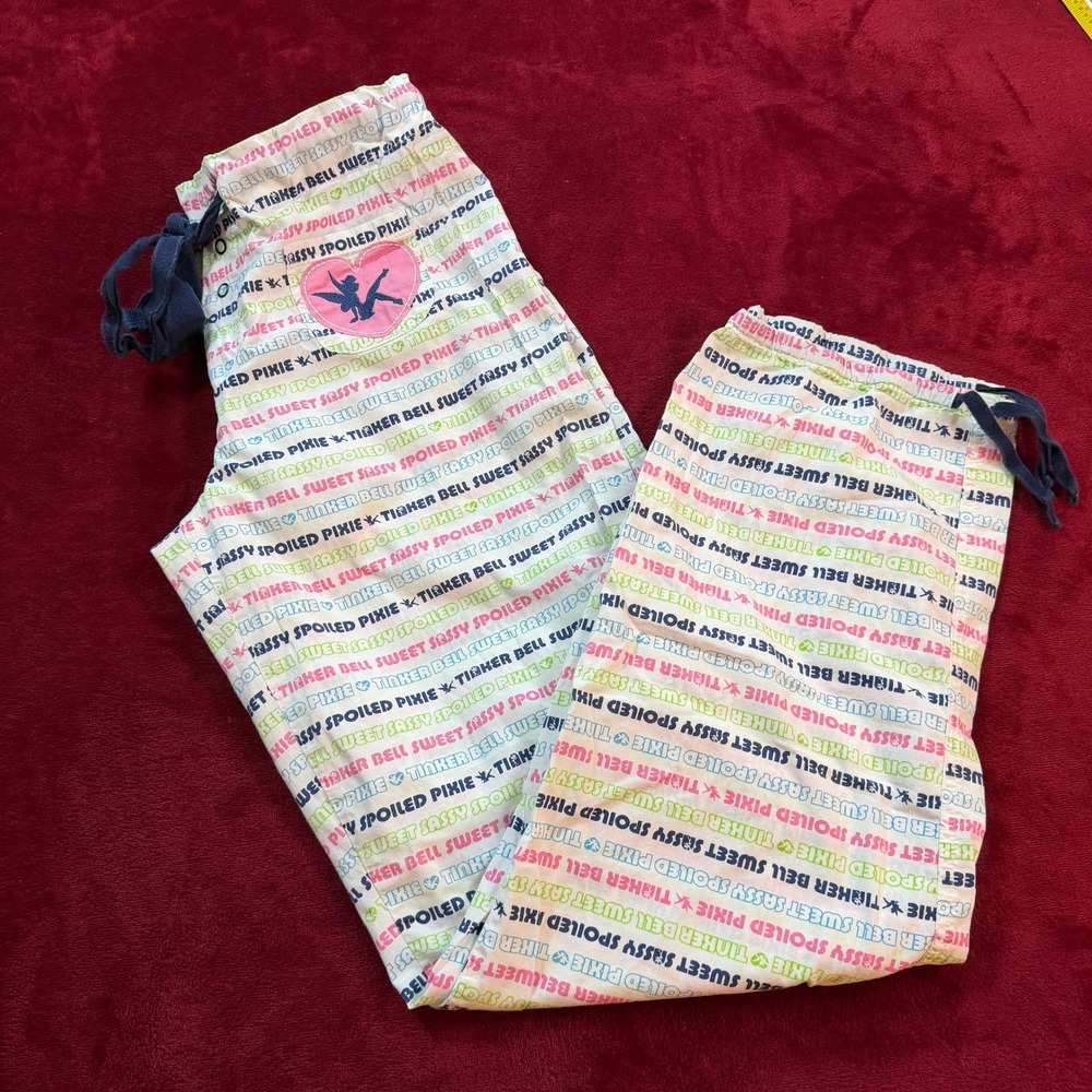 Disney Tinker Bell Pajama Pants S Sweet Sassy Spoiled Pixie Cotton Lounge White